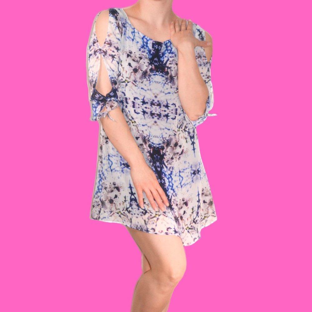 Atina Floral Mini Tunic Dress Cutout Long Sleeved